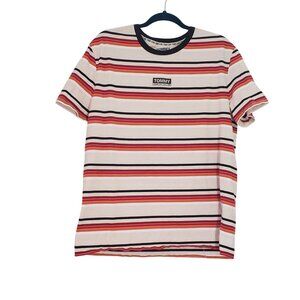 Tommy Jeans Womens Logo Stripes Short Sleeve T Shirt Size L Preppy Skater Casual